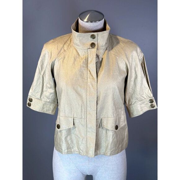 Diane von Furstenberg Ramira Coated Linen Jacket in Gold Size 2 - Picture 1 of 6